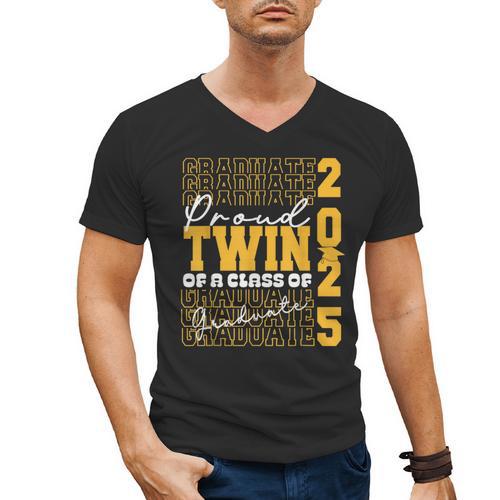 Proud Twin Of a 2025 Graduate Grad Prom Graduation Squad 25 Men's V-Neck T-Shirt - Best Gift Smart