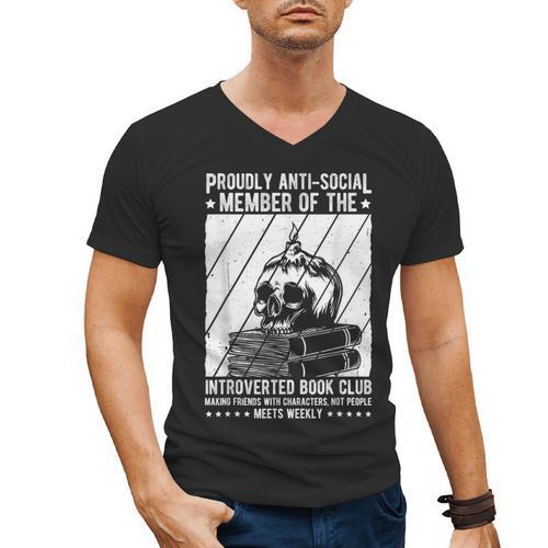 PROUDLY ANTI-SOCIAL MEMBER OF THE Introverted Book Club Men's V-Neck T-Shirt - Bookorys CA