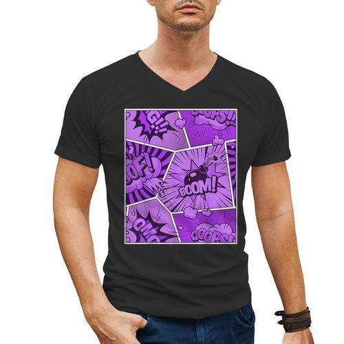 Purple Comic Book Purple Color Graphic Men's V-Neck T-Shirt - Bookorys DE