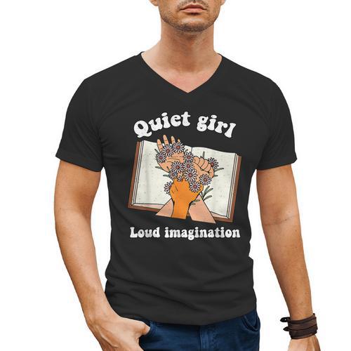 Quiet Girl Loud Imagination Book Lover Bookworm Reader Men's V-Neck T-Shirt - Bookorys DE