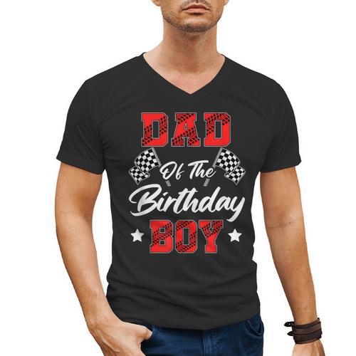 Race Car Dad Of The Birthday Boy Racing Family Pit Crew Men's V-Neck T-Shirt - Father's Day Fun