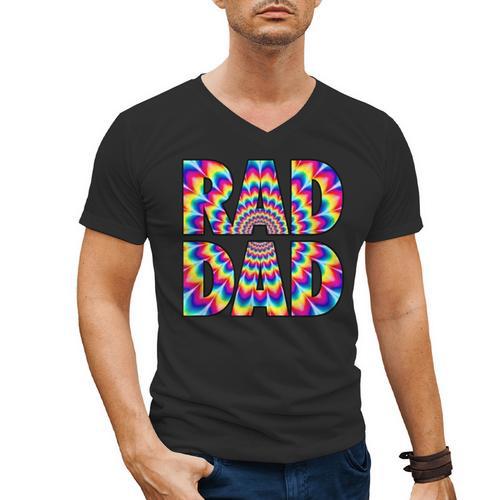 Rad Dad Trippy Hippie Tie-Dye Rainbow 70s Vibes Novelty Men's V-Neck T-Shirt - Father's Day Fun