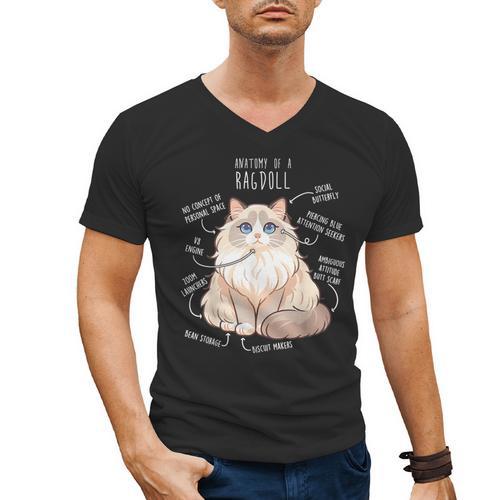 Ragdoll Cat Anatomy Cute Pet Mom Dad Cream Bicolor Men's V-Neck T-Shirt - Father's Day Fun