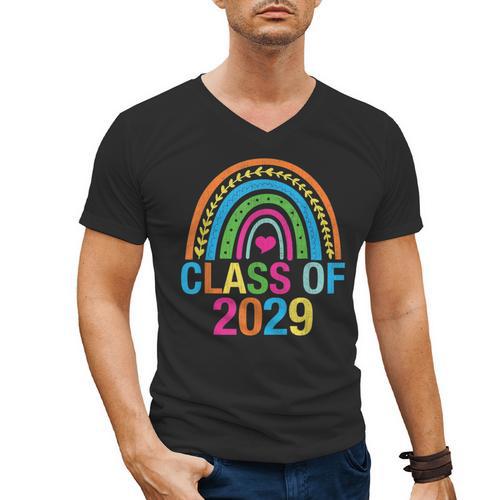 Rainbow Senior 2029 Shirt Class Of 2029 Cute Graduation Men's V-Neck T-Shirt - Best Gift Smart