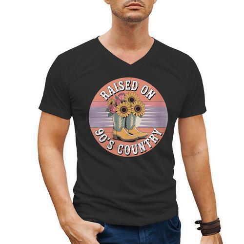 Raised On 90’s Country Women Retro Western Music Nostalgia Men's V-Neck T-Shirt - Figerry