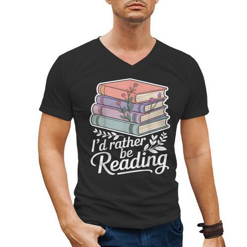 Rather Be Reading Book Lover Stack Men's V-Neck T-Shirt - Bookorys