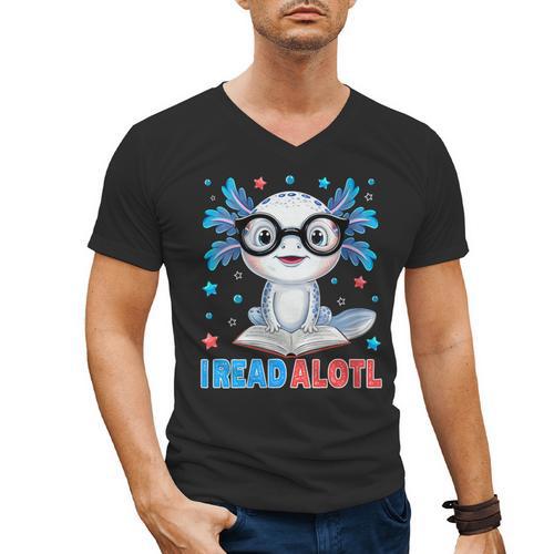 I Read Alotl Cute Axolotl Reading Book Lover Men's V-Neck T-Shirt - Bookorys