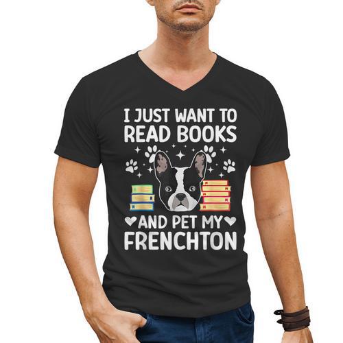 Read Books & Pet My Frenchton Owner Frenchton Lover Men's V-Neck T-Shirt - Bookorys DE