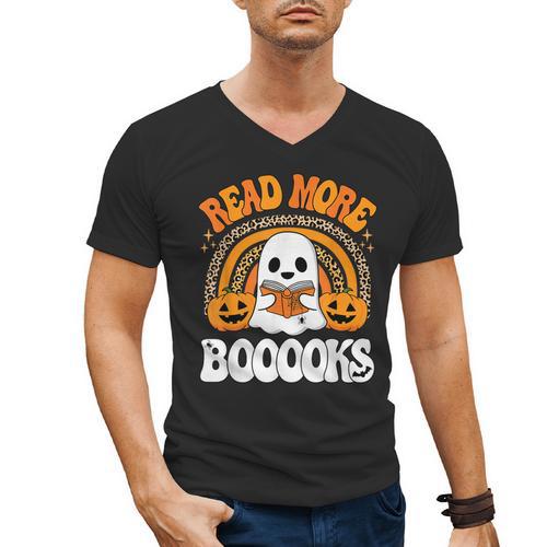 Read More Books Booooks Ghost Pumpkin Cute Teacher Halloween Men's V-Neck T-Shirt - Bookorys