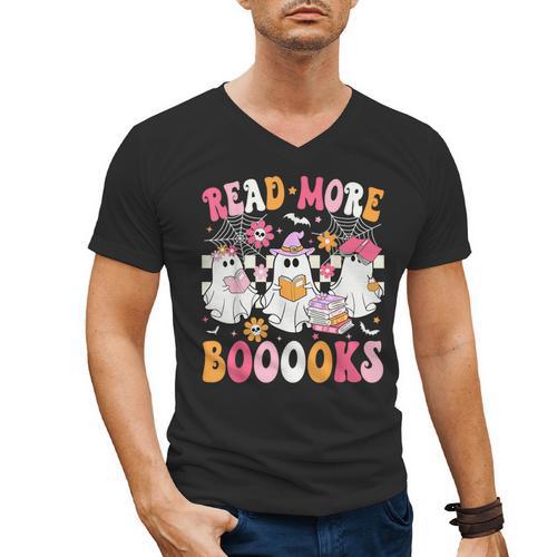 Read More Books Ghosts Reading Book Teacher Halloween Men's V-Neck T-Shirt - Bookorys