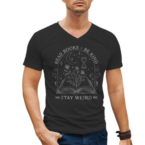 Read Books Be Kind Stay Weird Book Reading Men's V-Neck T-Shirt - Bookorys