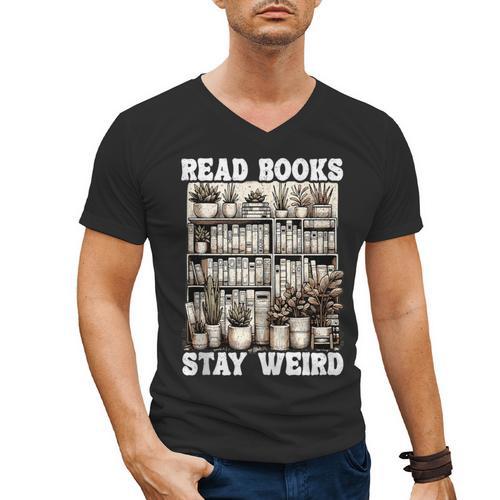 Read Books Stay Weird Introvert Book Lover Book Men's V-Neck T-Shirt - Raresse