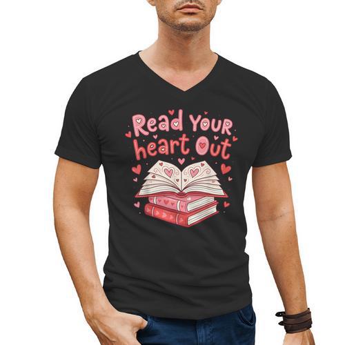 Read Your Heart Out Teacher Valentines Day Book Lover Men's V-Neck T-Shirt - Bookorys