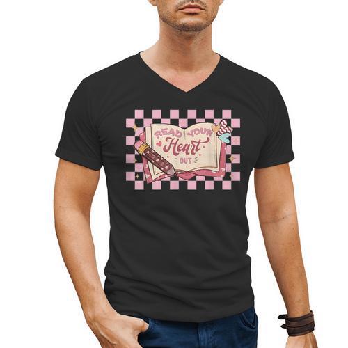 Read Your Heart Out Valentine Reading Book Teacher Student Men's V-Neck T-Shirt - Bookorys
