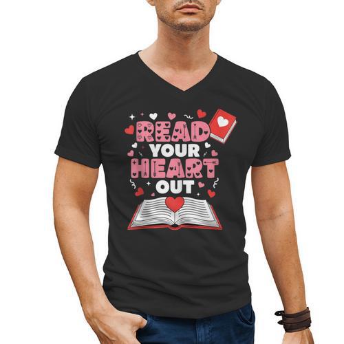 Read Your Heart Out Valentines Day Reading Book Kids Teacher Men's V-Neck T-Shirt - Bookorys