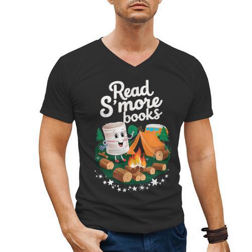 Read S'More Books Around Campfire National Book Week Men's V-Neck T-Shirt - Bookorys