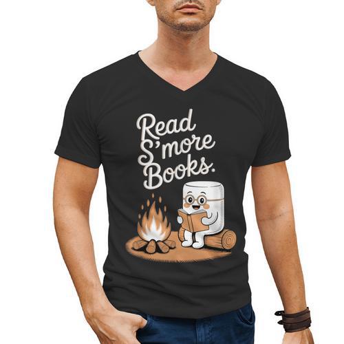 Read S'More Books Camping Outdoors Reading Campfire Smores Men's V-Neck T-Shirt - Bookorys