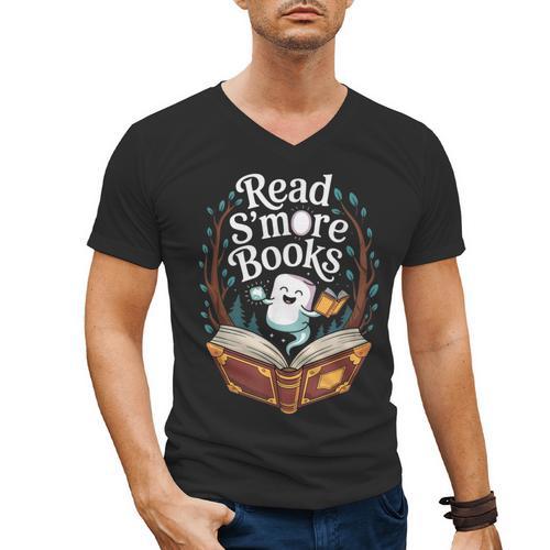 Read S'More Books Camping Outdoors Travel Campfire Men's V-Neck T-Shirt - Bookorys