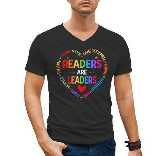 Readers Are Leaders Reading Teacher Women Kids Book Lovers Men's V-Neck T-Shirt - Bookorys