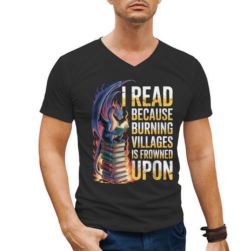 Reading Bookish Dragon Fantasy Men's V-Neck T-Shirt - Bookorys AU