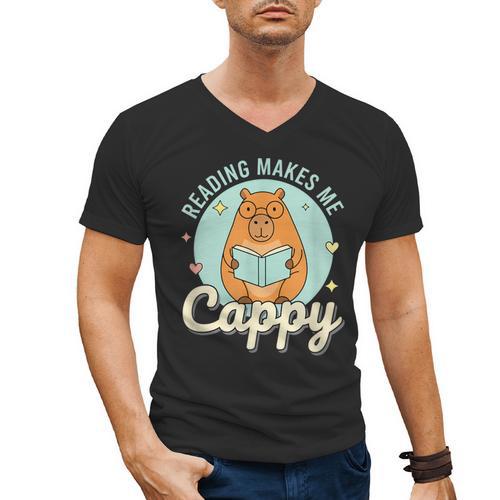 Reading Makes Me Cappy Bookworm Capybara Book Reading Men's V-Neck T-Shirt - Bookorys CA