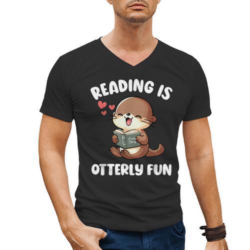 Reading Is Otterly Fun Otter Bookworm Book Lover Librarian Men's V-Neck T-Shirt - Bookorys
