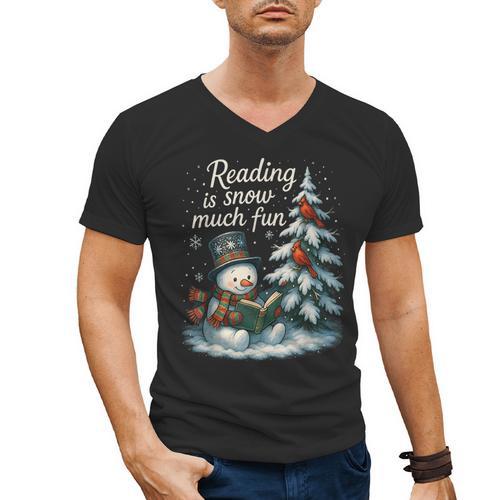 Reading Is Snow Much Fun Christmas Books Snowman Bookworm Men's V-Neck T-Shirt - Bookorys CA