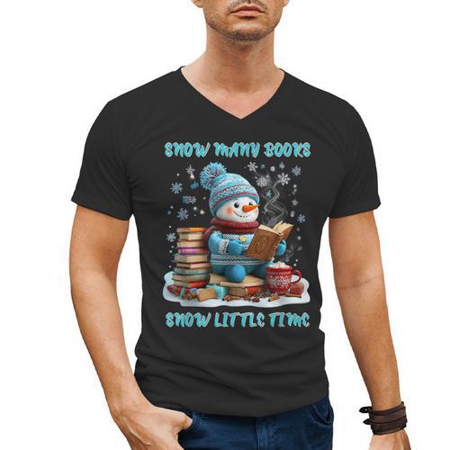 Reading Snow So Many Books Christmas Snow Little Time Men's V-Neck T-Shirt - Bookorys