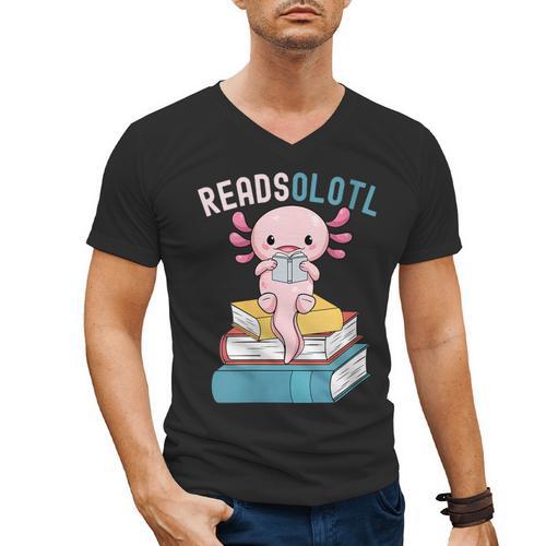 Reads Alotl Shirt Kids Readsolotl Read Axolotl Shirt Books Men's V-Neck T-Shirt - Bookorys CA