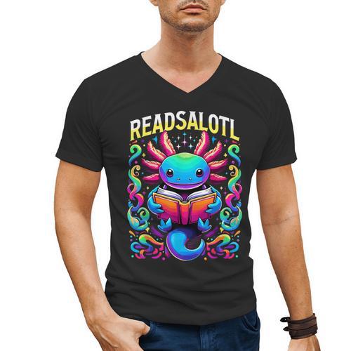 Readsalotl Axolotl Book Lovers Axolotls Men's V-Neck T-Shirt - Bookorys