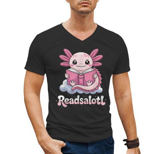 Readsalotl Axolotl Reading Cute Book Lover Bookworm Men's V-Neck T-Shirt - Bookorys