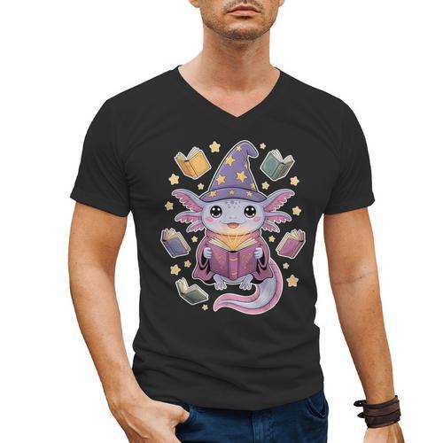 ReadsALOTL Cute Axolotl Book Lover Men's V-Neck T-Shirt - Bookorys