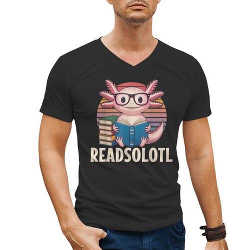 Readsolotl Axolotl Reading Book Lover Kawaii Bookworms Men's V-Neck T-Shirt - Bookorys