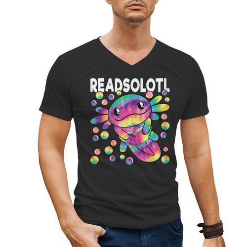 Readsolotl Cute Axolotl Book Lover Reading Women Girls Men's V-Neck T-Shirt - Bookorys DE