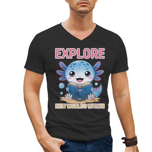 Readsolotl Kawaii Axolotl Book Lover Reading Men's V-Neck T-Shirt - Bookorys