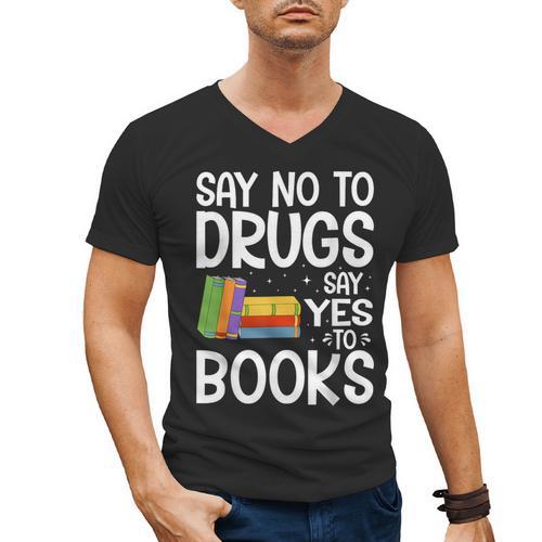 Red Ribbon Week Say No To Drugs Say Yes To Books Drug Free Men's V-Neck T-Shirt - Bookorys