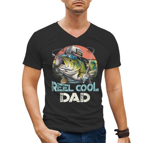 Reel Cool Dad Fishing Vintage Retro Father's Day Men's V-Neck T-Shirt - Father's Day Fun