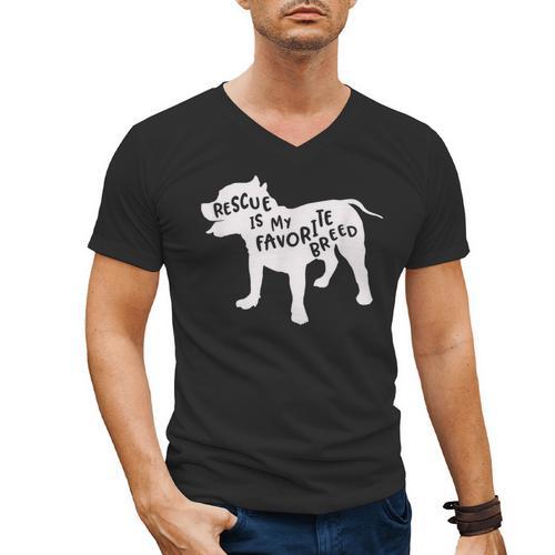 Rescue Is My Favorite Breed T Shirt Pitbull Mam Dad Shirt Men's V-Neck T-Shirt - Father's Day Fun