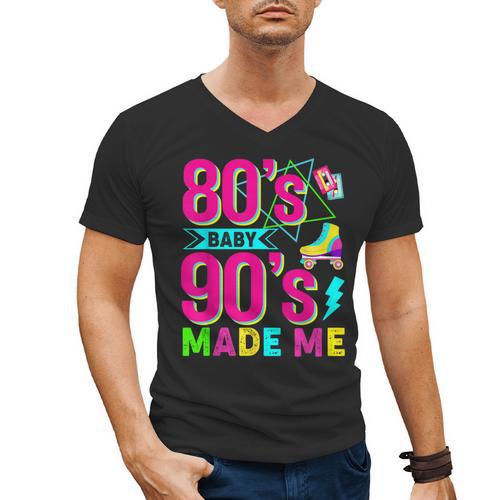 Retro 1980s 80's Baby 1990s 90's Made Me Nostalgia Vibes Men's V-Neck T-Shirt - Figerry