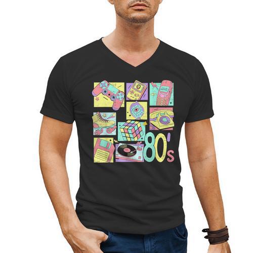 Retro 80s Nostalgia 1980s Throwback Party Costume Men's V-Neck T-Shirt - Figerry