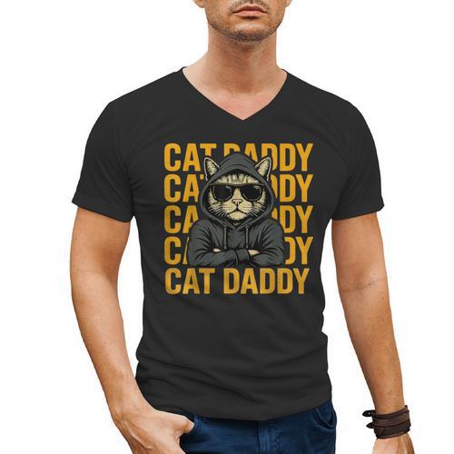 Retro Cat Daddy Style Animal For Men Women Kid Boy Girl Men's V-Neck T-Shirt - Father's Day Fun