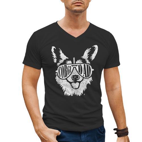Retro Corgi Dad Dog Owner Pet Welsh Corgi Fathers Day Men's V-Neck T-Shirt - Father's Day Fun
