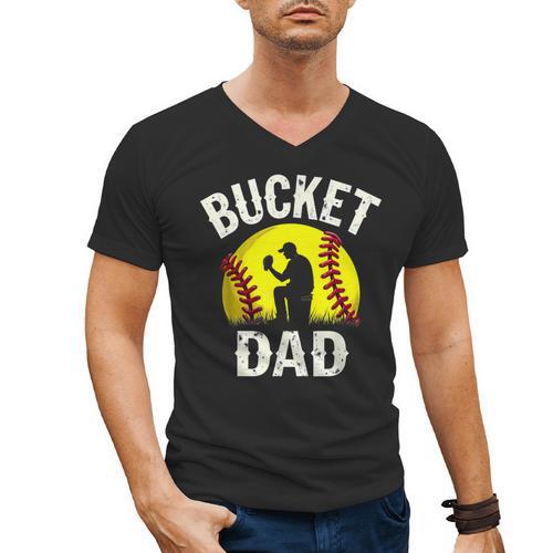 Retro Daddy Bucket Dad Softball Girl Men's V-Neck T-Shirt - Father's Day Fun