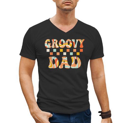 Retro Groovy Dad Matching Family 1st Birthday Party Men's V-Neck T-Shirt - Father's Day Fun