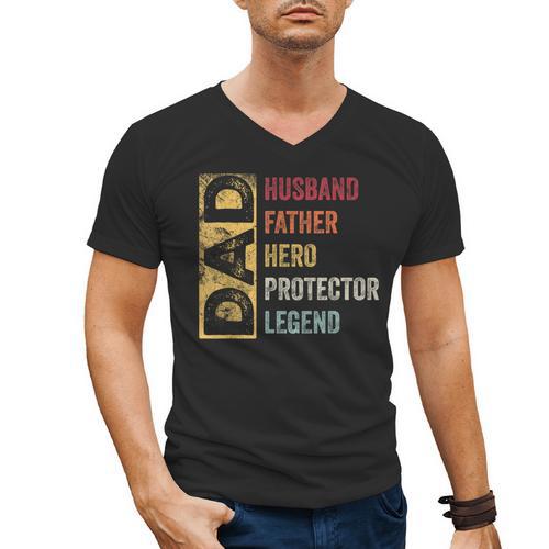 Retro Husband Father Hero Protector Legend Father Day Dad Men's V-Neck T-Shirt - Father's Day Fun