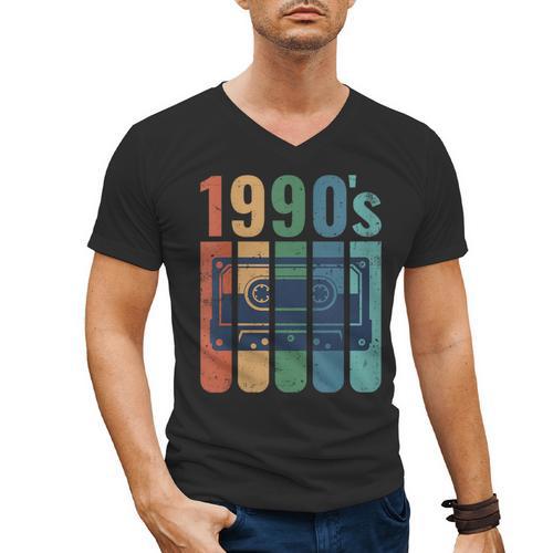 Retro Nineties Style Audio Tape Nostalgia Year 1990 Men's V-Neck T-Shirt - Figerry