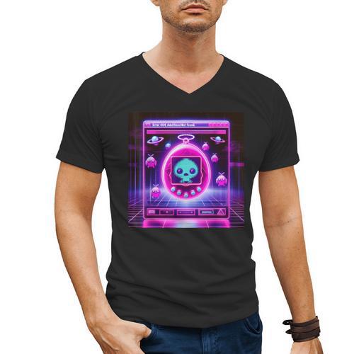 Retro Nostalgia Vaporwave- Error 404 Men's V-Neck T-Shirt - Figerry