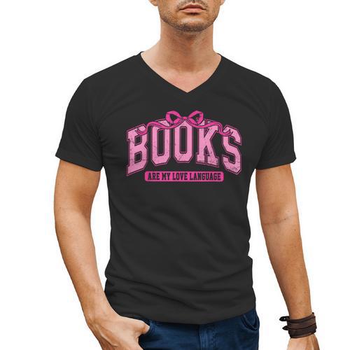 Retro Pink Coquette Bow Valentine Book Lover Varsity Men's V-Neck T-Shirt - Bookorys