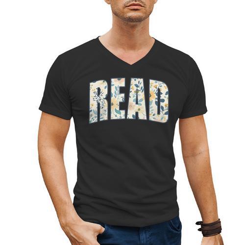Retro Read Floral Reading Bookworm Librarian Book Lover Men's V-Neck T-Shirt - Bookorys