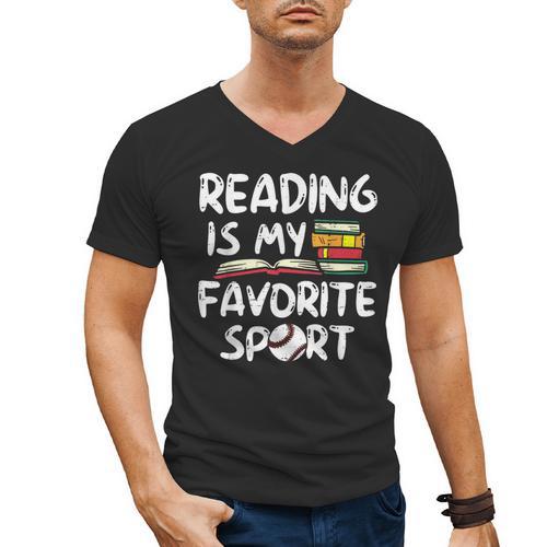 Retro Reading Is My Favorite Sport Baseball World Book Day Men's V-Neck T-Shirt - Bookorys UK